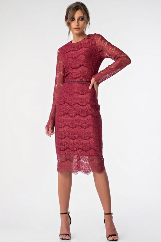 Berry lace fitted midi dress