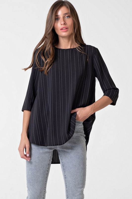 Long asymmetrical striped blouse on black