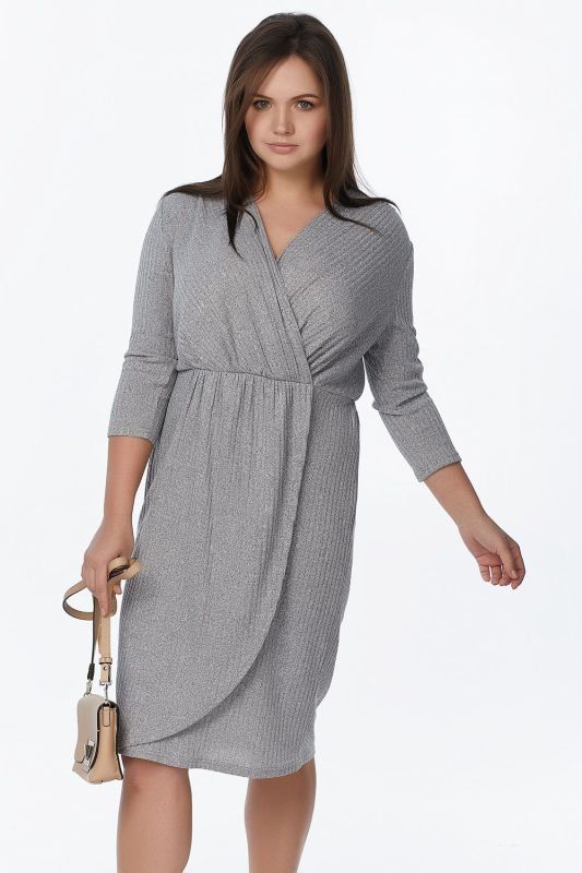 Close-fitting knitted dress with oversized flap gray