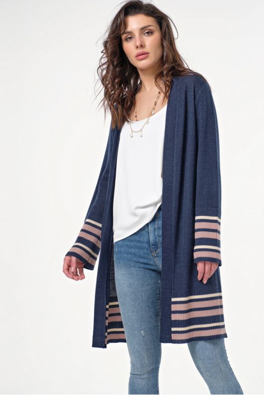 Cardigan knitted oversize long blue melange