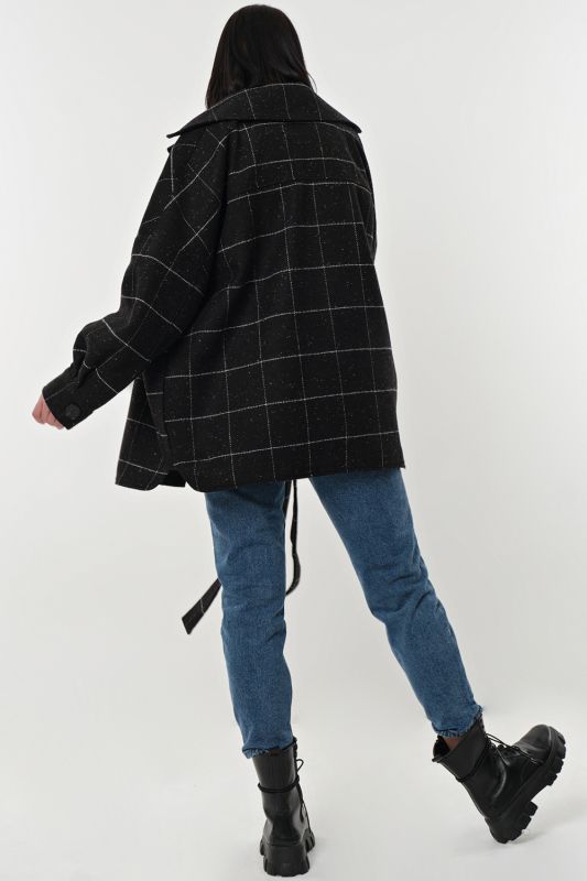 Shirt-coat shortened plaid on black