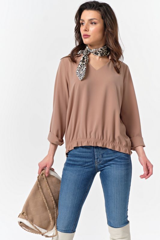 Office blouse with v-neck beige