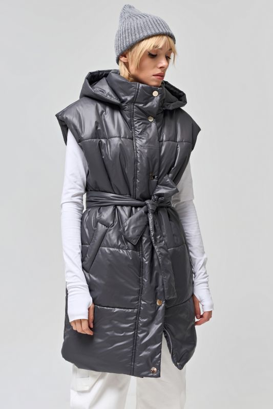 Warming vest with detachable hood dark gray