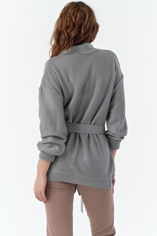 Knitted loose cardigan with pearlescent belt