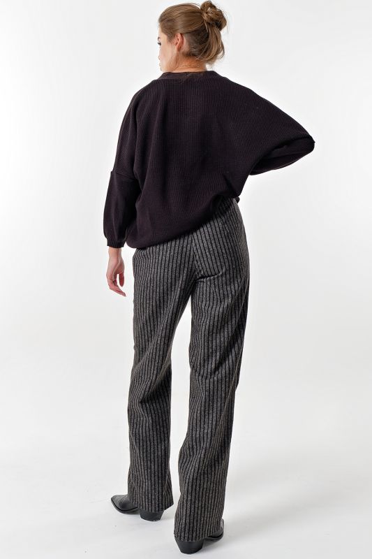 Straight pants made of dense suit fabric stripe on gray