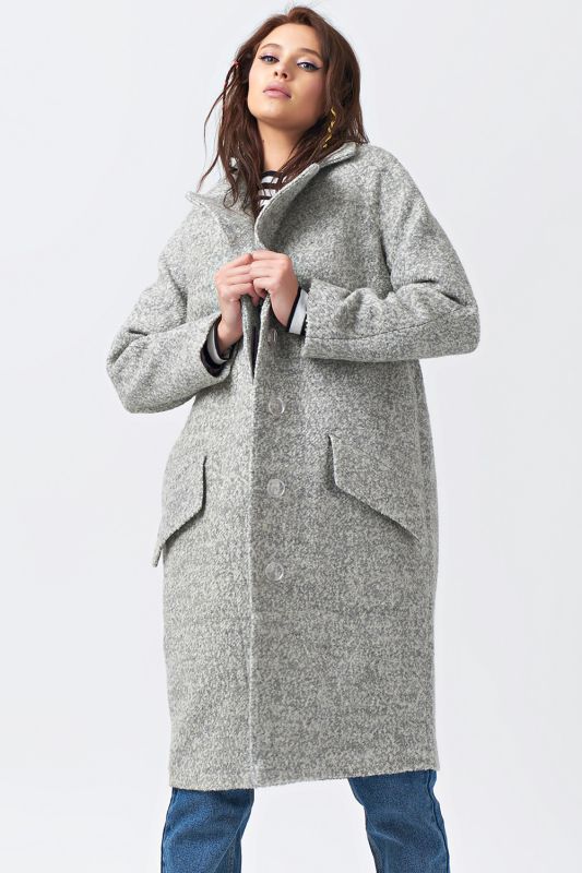 Grey Melange Long Wool Oversize Coat