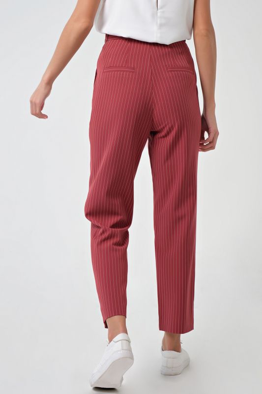 Classic shortened straight pants with white stripes on red