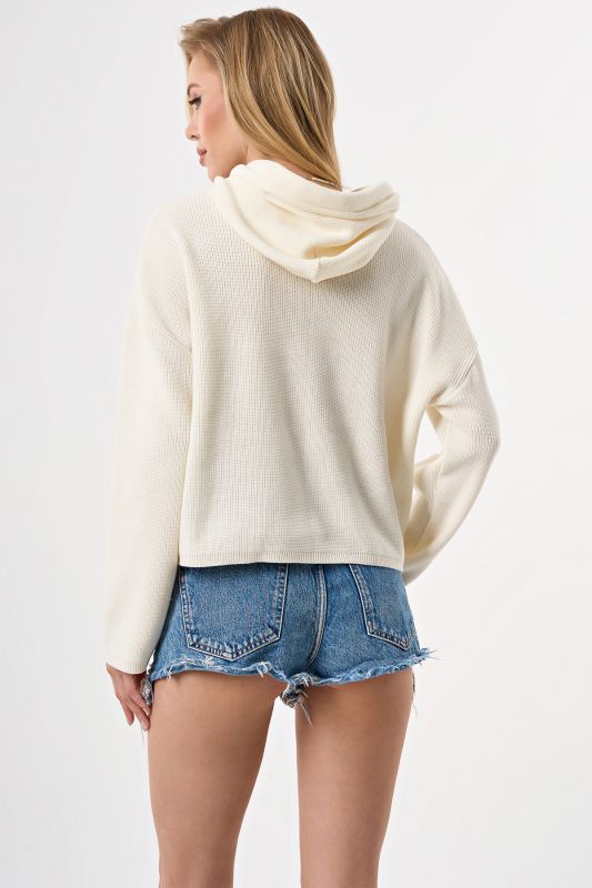 Short cotton sweater in milk color