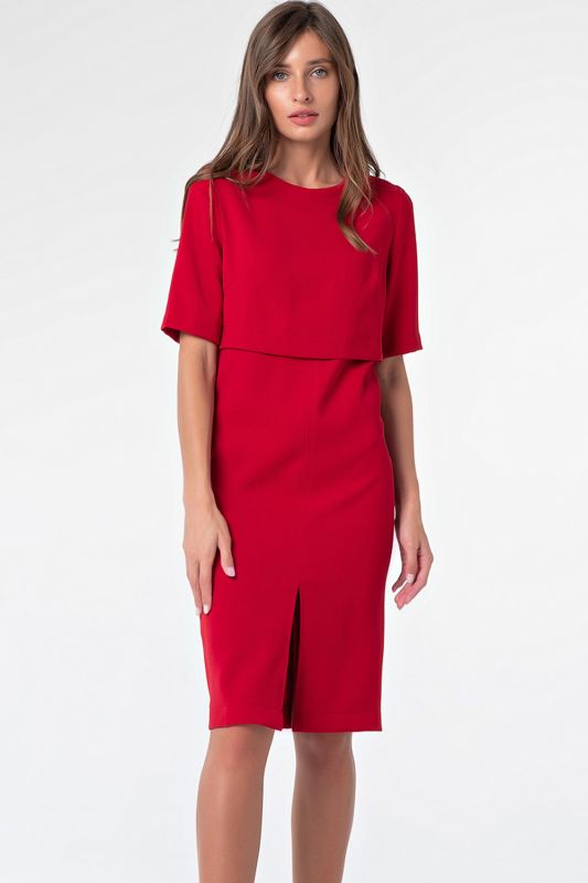 Short sleeve straight casual dress in red