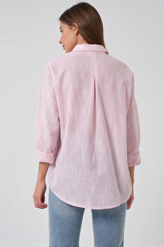 Striped Cotton Summer Oversize Shirt on Pink