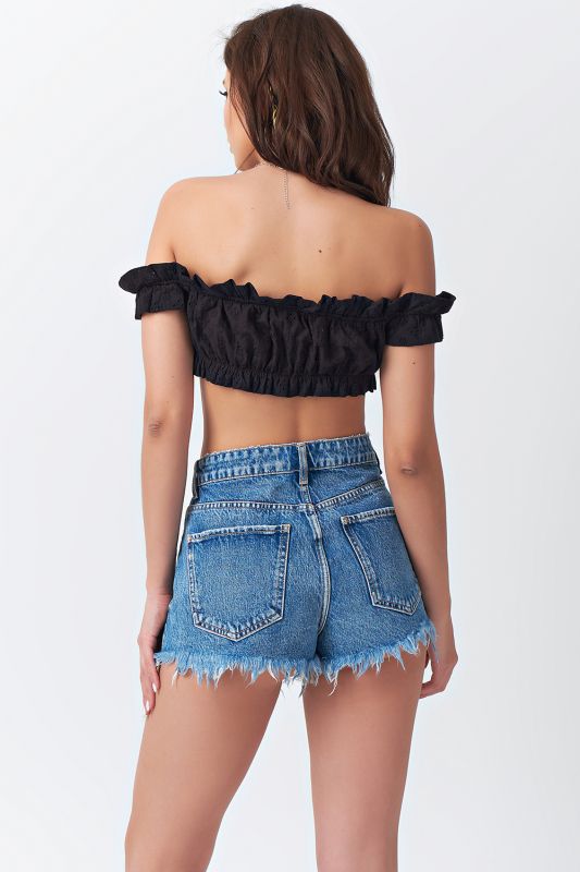 Cotton summer cropped top black