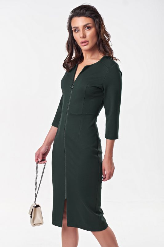 Dark green knitted midi dress with lock in front