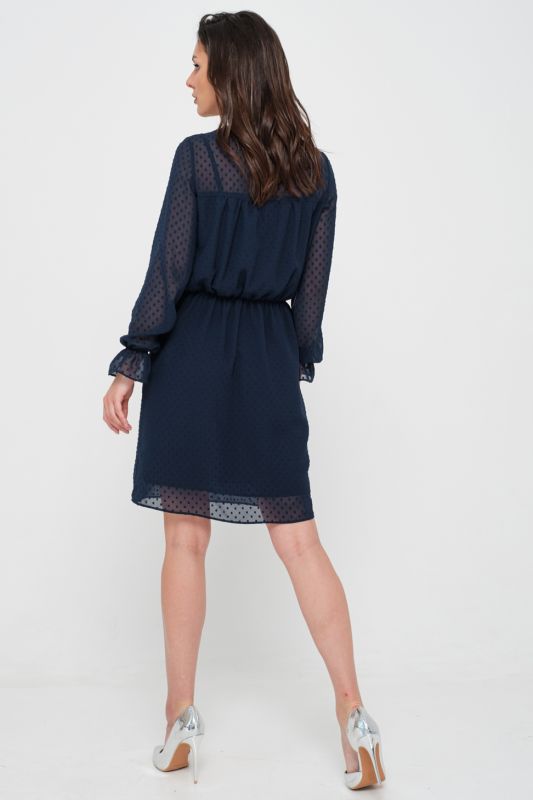 Long sleeve chiffon evening dress in navy blue