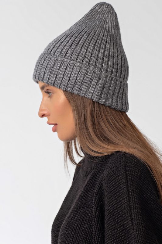 Knitted beanie hat with lapel gray