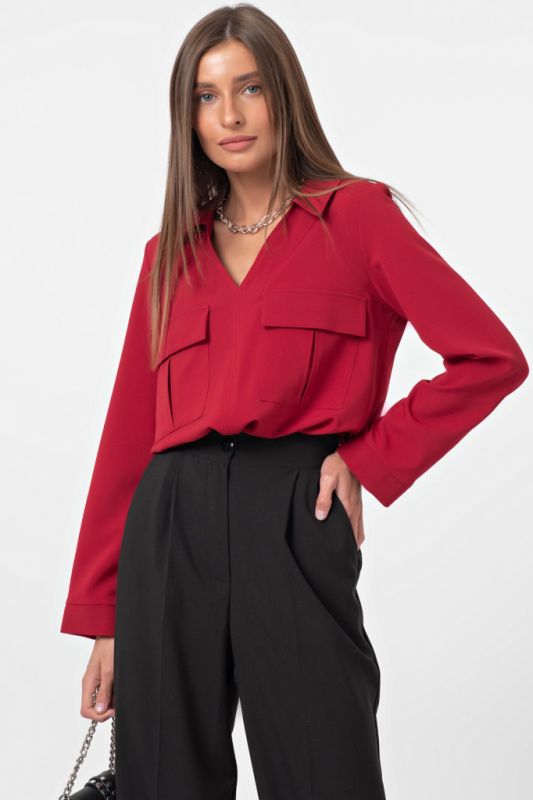 Free straight shirt with pockets red