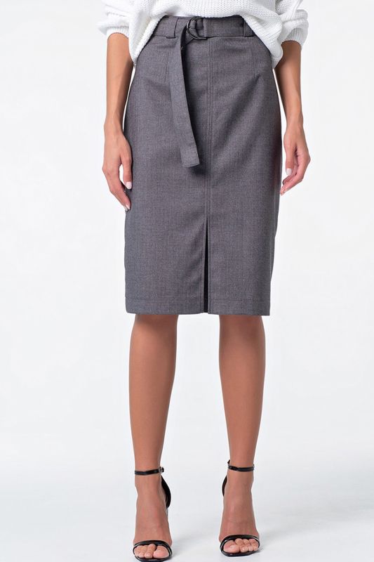 Classic straight skirt with front slit dark gray