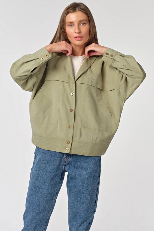 Oversize windbreaker with khaki cotton pockets