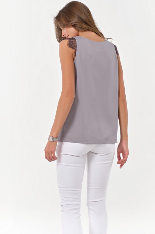 Basic straight top with lace gray