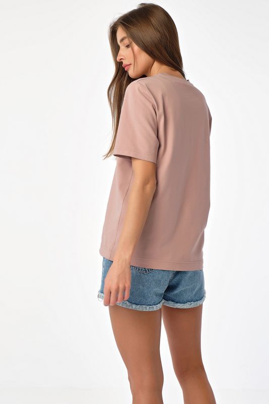 Basic knitted cotton oversize T-shirt dusty beige