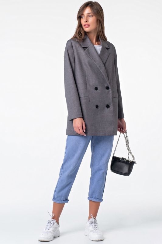 Double-breasted long jacket in dark gray