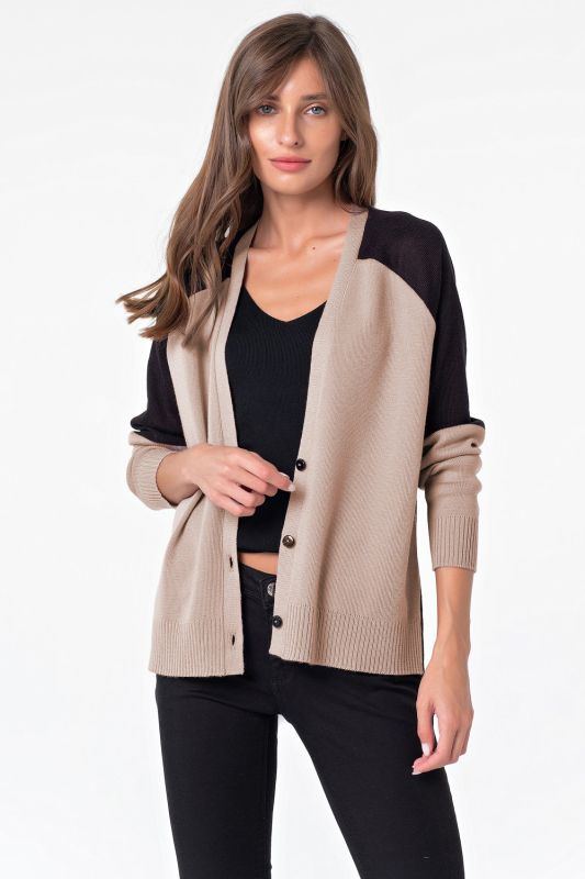 Cardigan knitted loose short buttoned cardigan black and beige