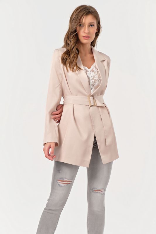 Straight summer jacket with belt beige