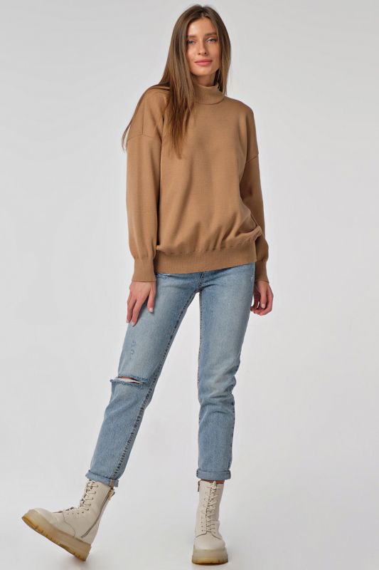 Camel wool loose knit sweater jacket