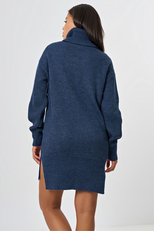 Knitted dress with cotton in melange denim