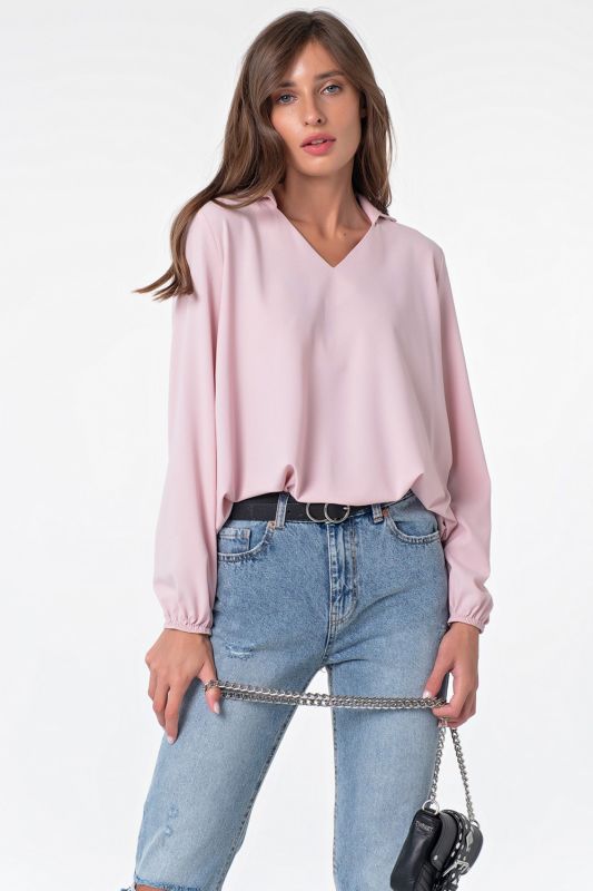 Pink loose blouse with elastic band for office