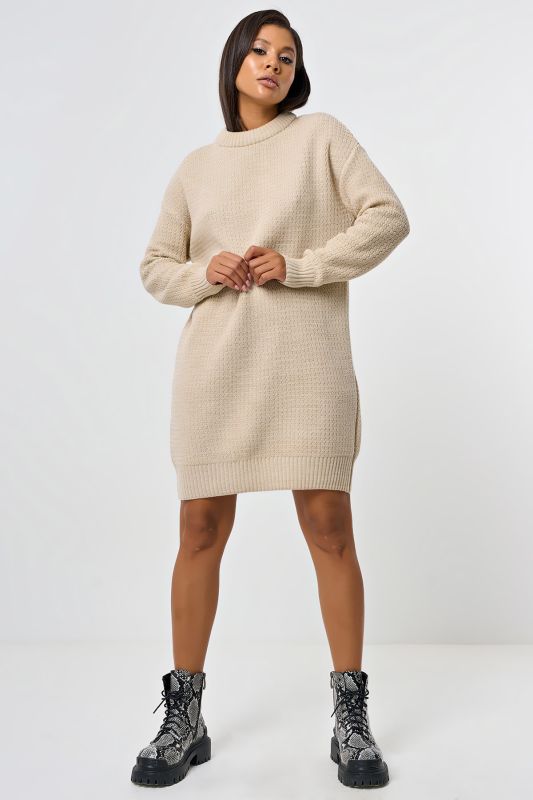 Cream wool knitted dress with wool in composition