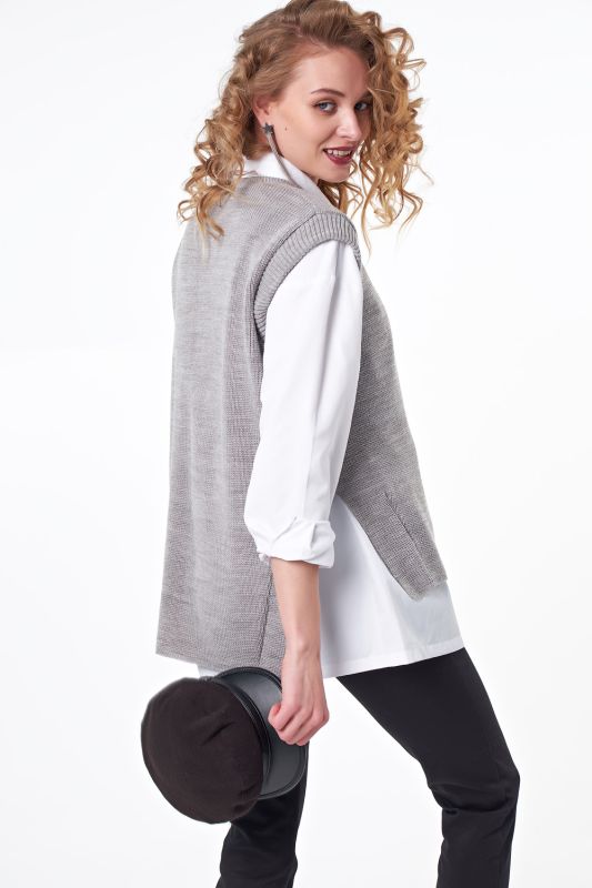 Asymmetrical knitted overcoat with slits on sides light gray melange