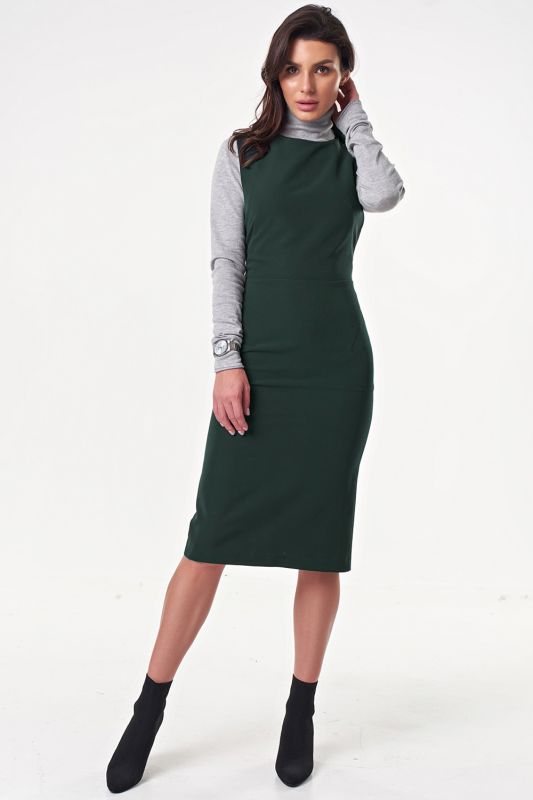 Office sundress made of suit fabric dark green