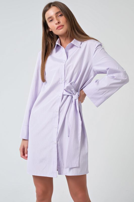 Short cotton striped shirt dress on lilac