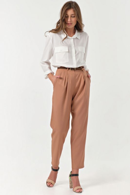 Summer loose pants with pleats beige