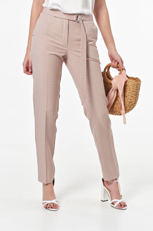 Summer pants narrowed to the bottom in plaid on beige