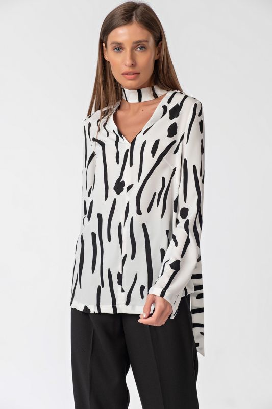 White Printed Wide Sleeve Loose Blouse on White