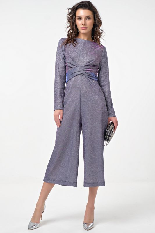 Fit-and-flare jumpsuit made of sprayed jersey in lilac