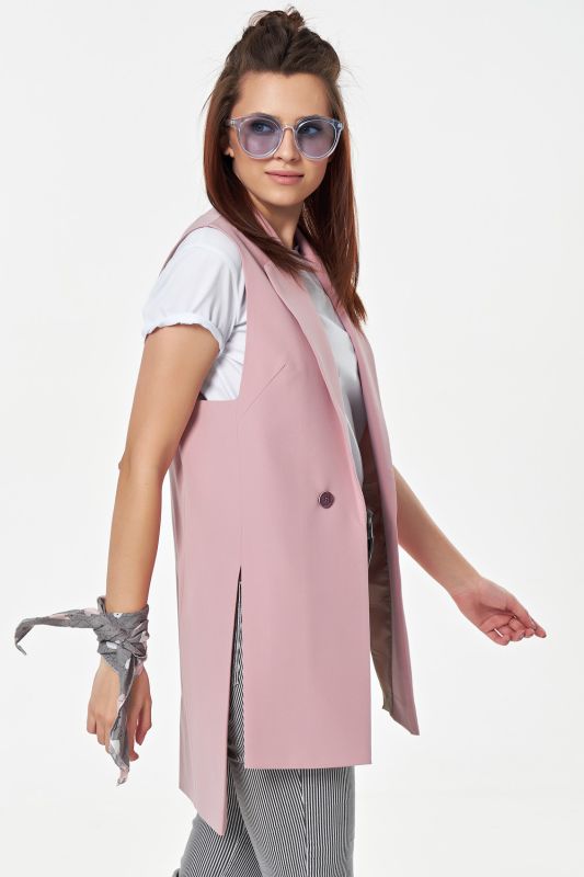 Long straight vest with slits on sides made of suit fabric dusty pink