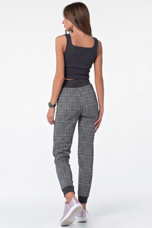 Black-gray sports joggers with checkered stripes