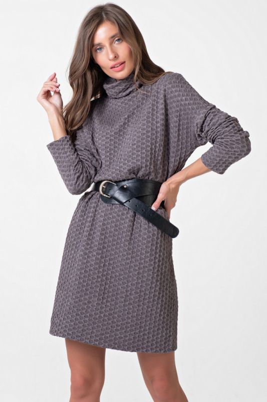 Short textured jersey dress light brown