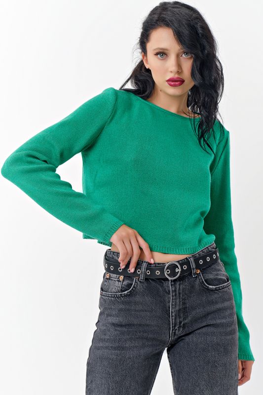 Short cotton sweater in bright green