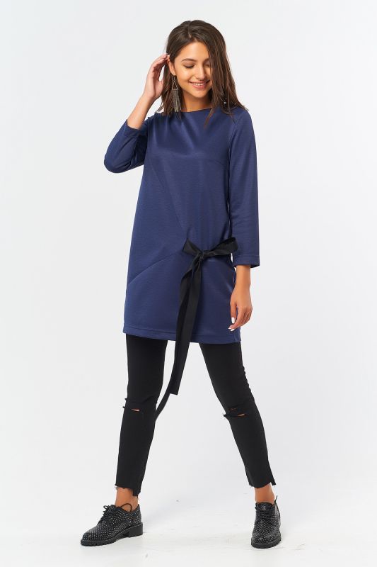 Knitted straight tunic for office dark blue