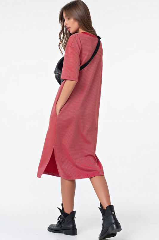 Long striped cotton T-shirt dress on red