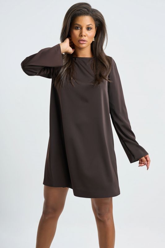 Chocolate satin sleeve dress