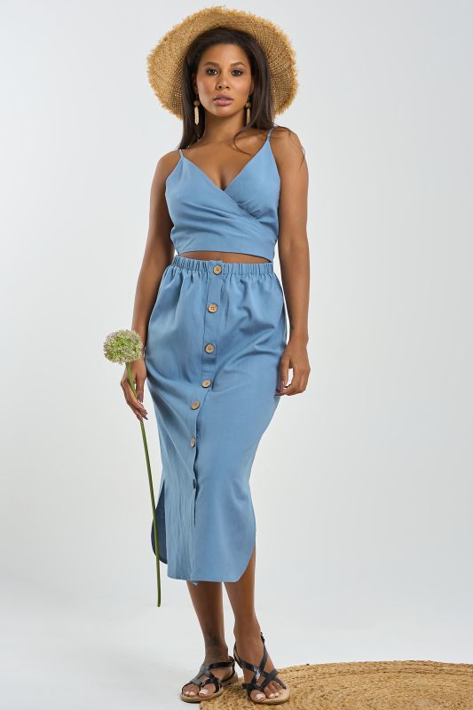 Cotton dress with cut-off waist blue