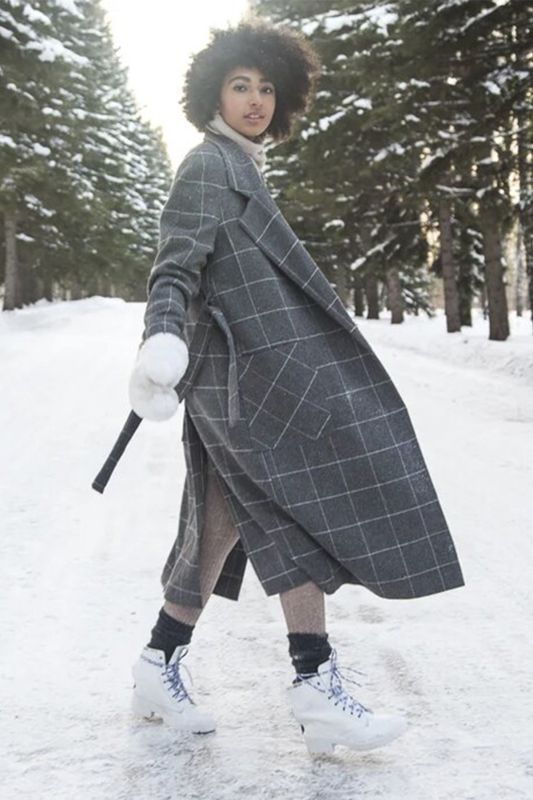 Long plaid coat gray