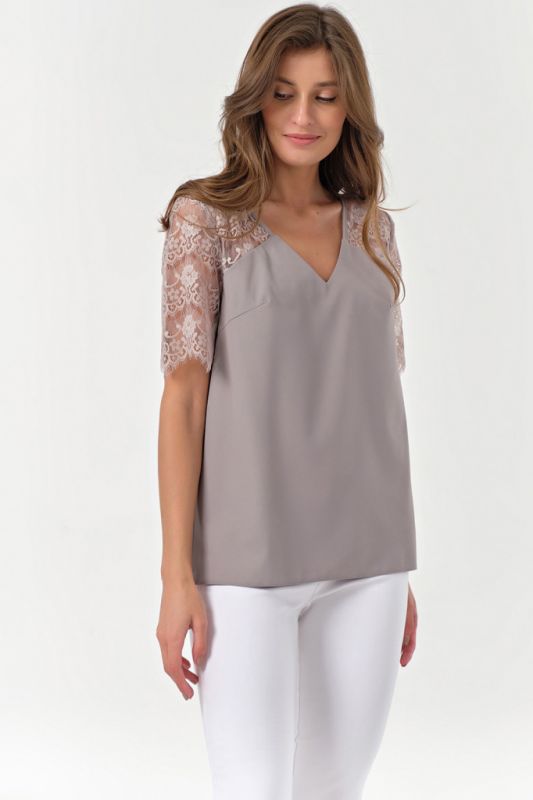 Dressy straight blouse with lace gray