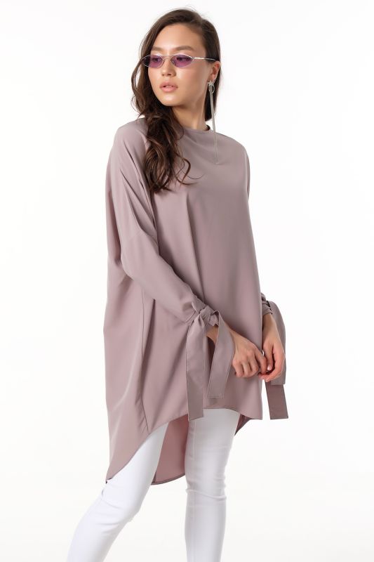 Long-sleeve flared blouse with long sleeves gray-beige