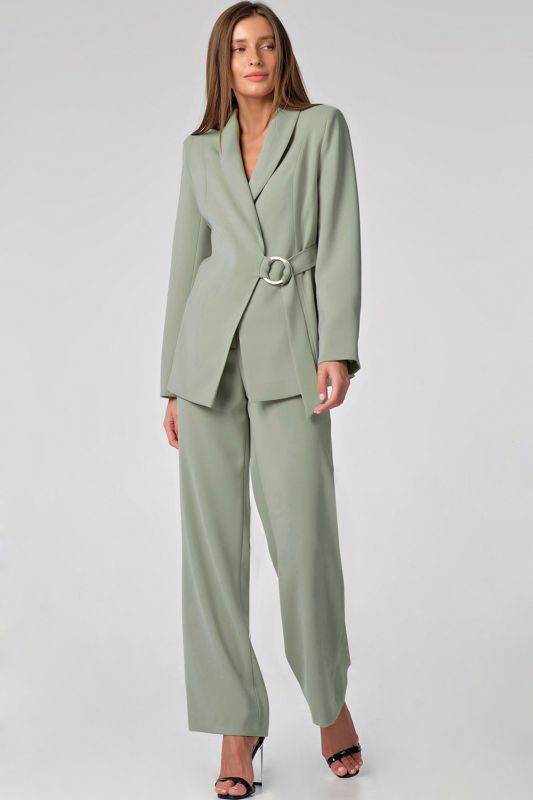 Business summer suit with wide pants gray-green