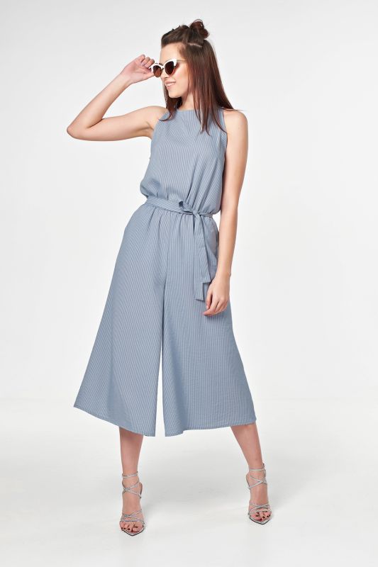 Summer loose striped jumpsuit on gray-blue